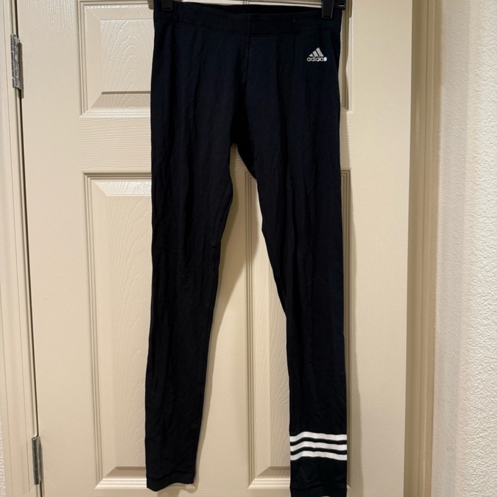Adidas Black Leggings with Signature Three Stripes Size S